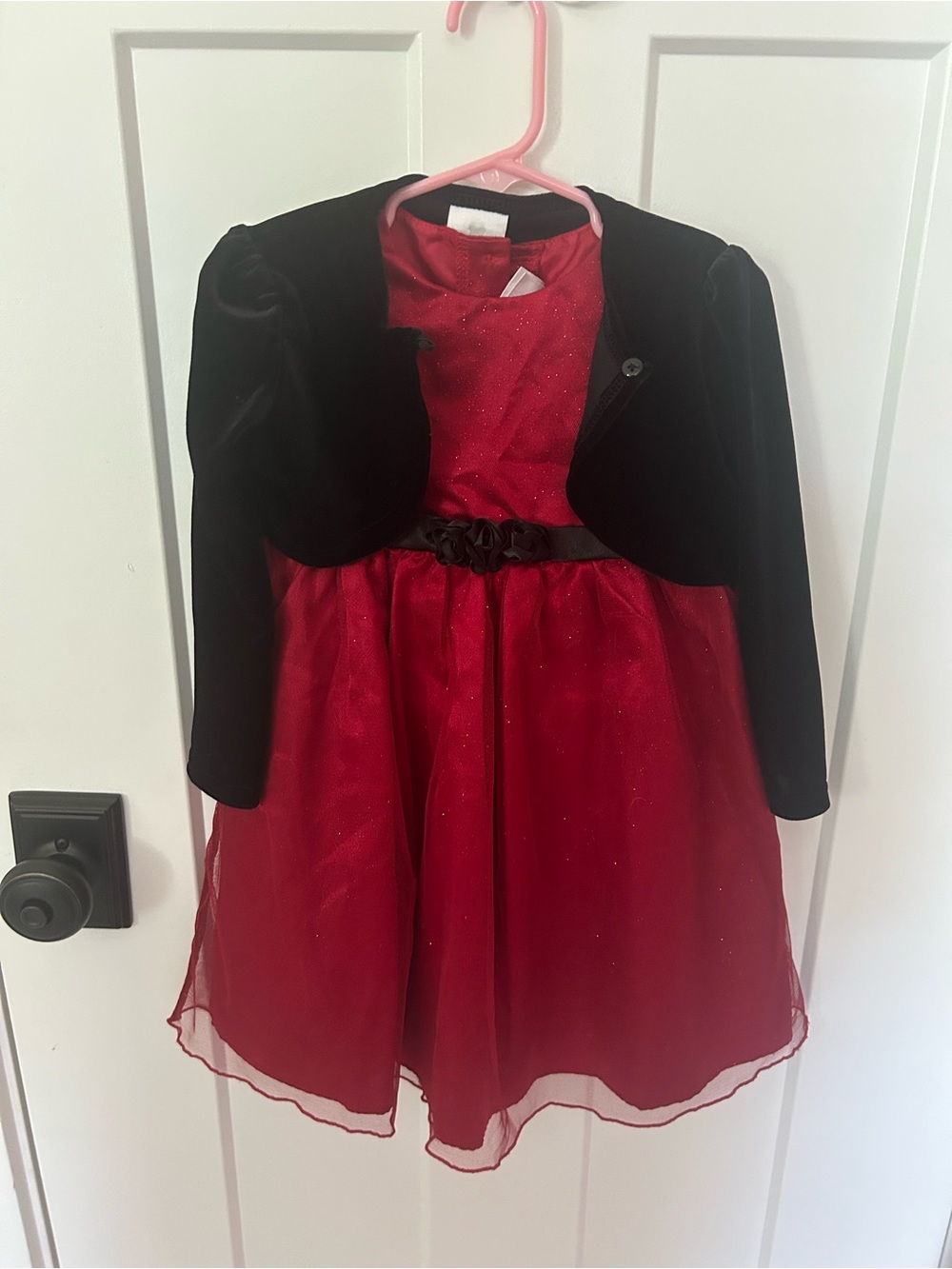 Koala Kids Red Sparkle Party Dress with Black Bolero